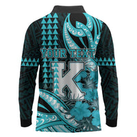 Personalised Hawaii Kapolei High School Long Sleeve Polo Shirt Tribal Tattoo With Hibiscus Flowers LT05 - Polynesian Pride