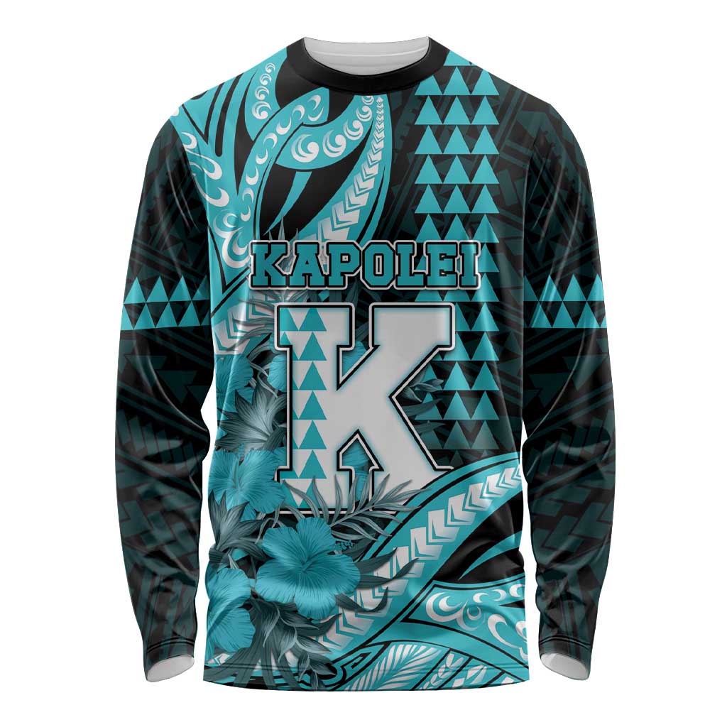 Personalised Hawaii Kapolei High School Long Sleeve Shirt Tribal Tattoo With Hibiscus Flowers