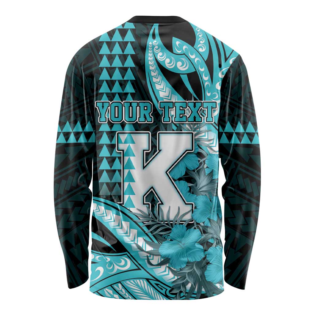 Personalised Hawaii Kapolei High School Long Sleeve Shirt Tribal Tattoo With Hibiscus Flowers LT05 - Polynesian Pride