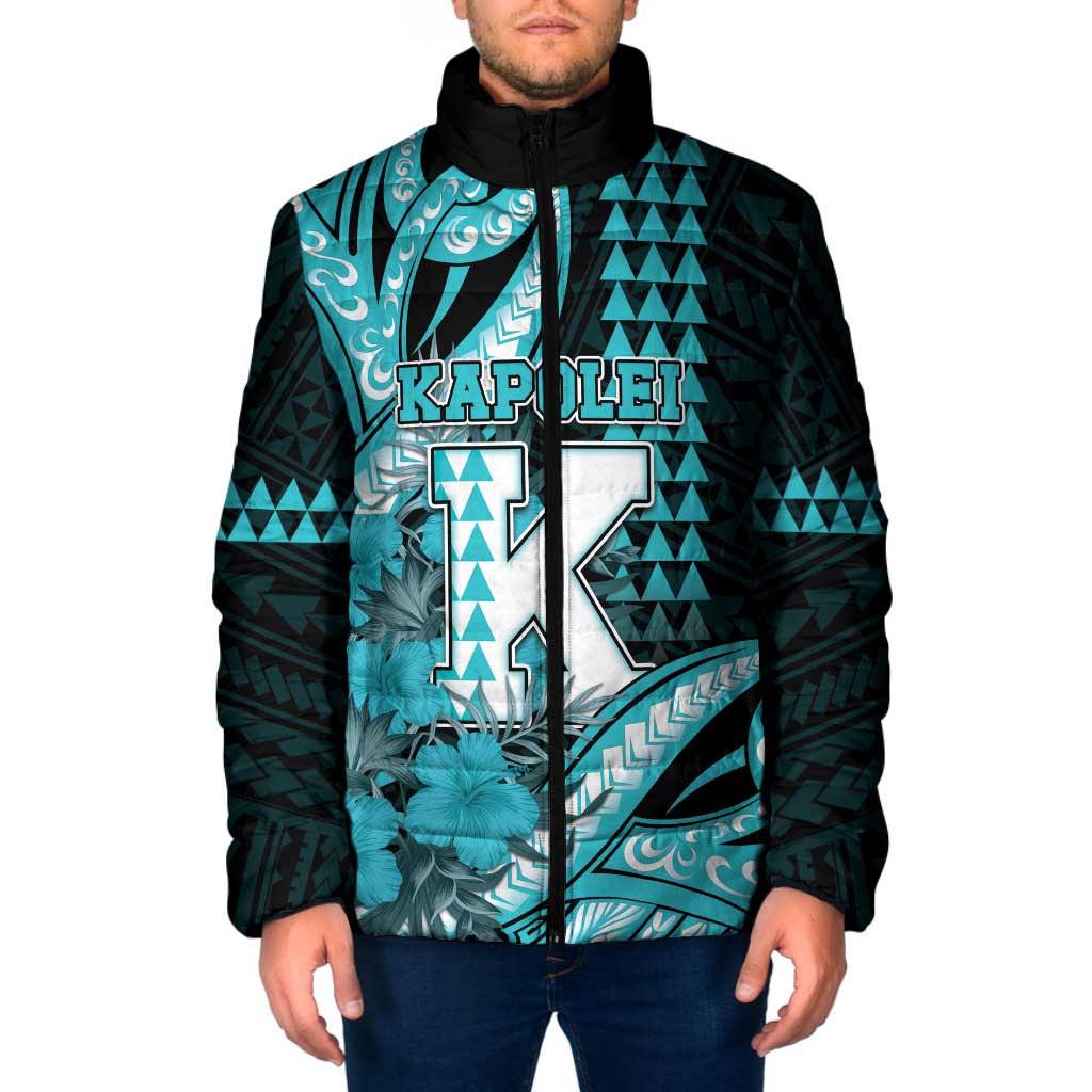 Personalised Hawaii Kapolei High School Padded Jacket Tribal Tattoo With Hibiscus Flowers