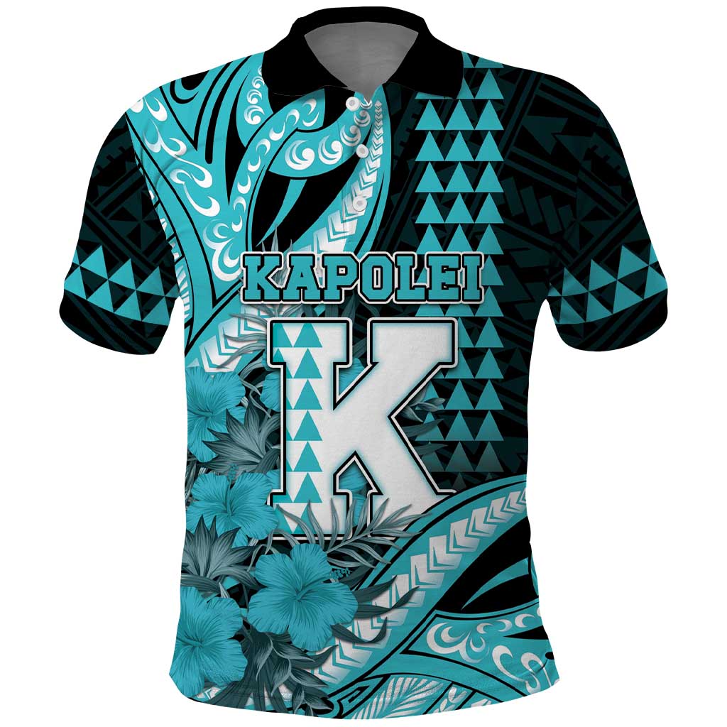 Personalised Hawaii Kapolei High School Polo Shirt Tribal Tattoo With Hibiscus Flowers LT05 Dark Teal - Polynesian Pride