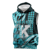 Personalised Hawaii Kapolei High School Sleeveless Hoodie Tribal Tattoo With Hibiscus Flowers LT05 Dark Teal - Polynesian Pride