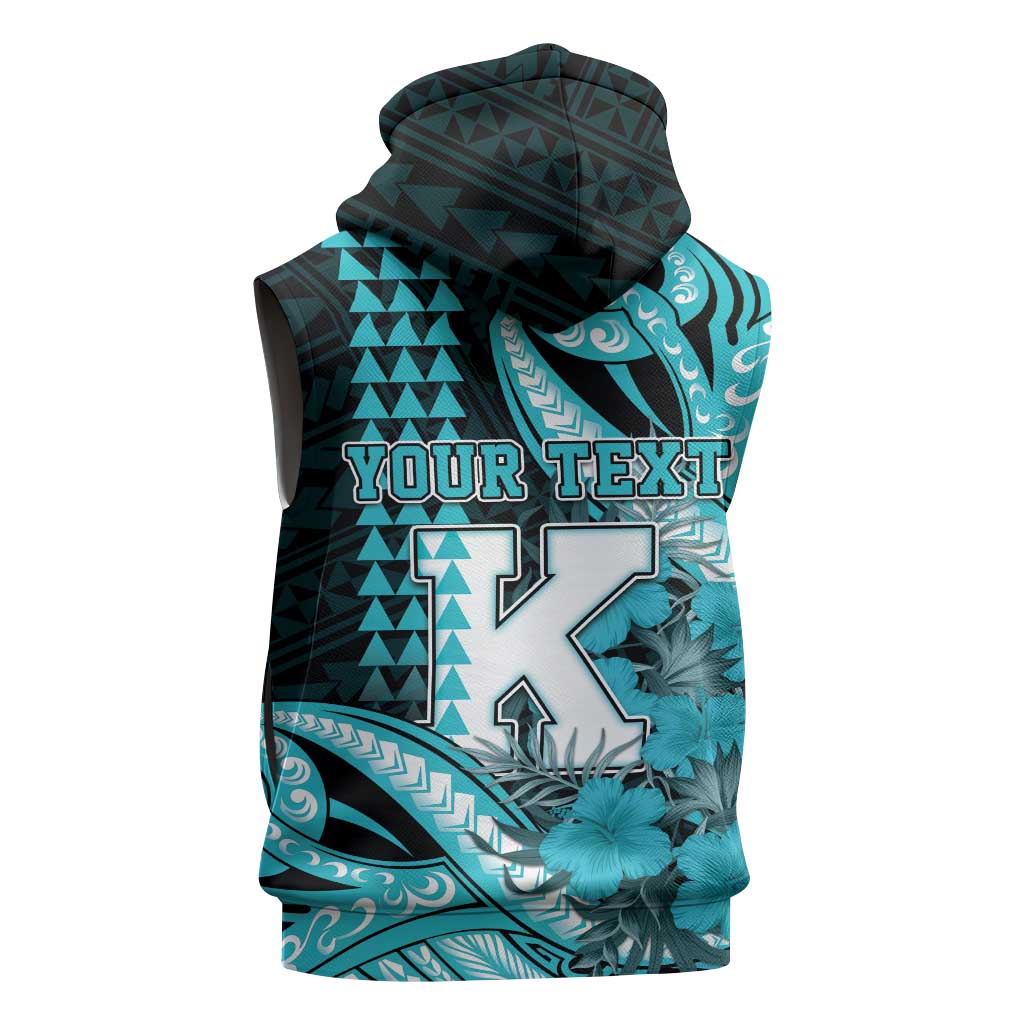 Personalised Hawaii Kapolei High School Sleeveless Hoodie Tribal Tattoo With Hibiscus Flowers LT05 - Polynesian Pride