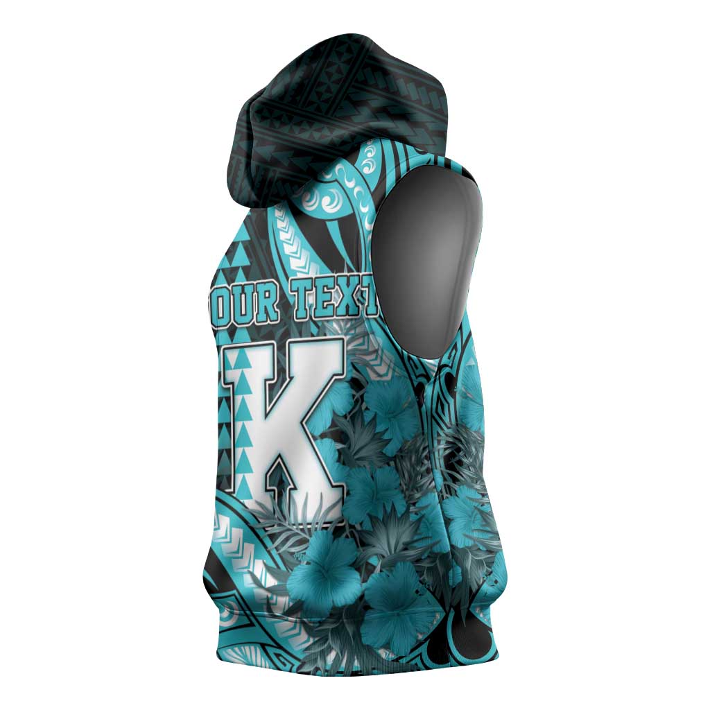 Personalised Hawaii Kapolei High School Sleeveless Hoodie Tribal Tattoo With Hibiscus Flowers LT05 - Polynesian Pride