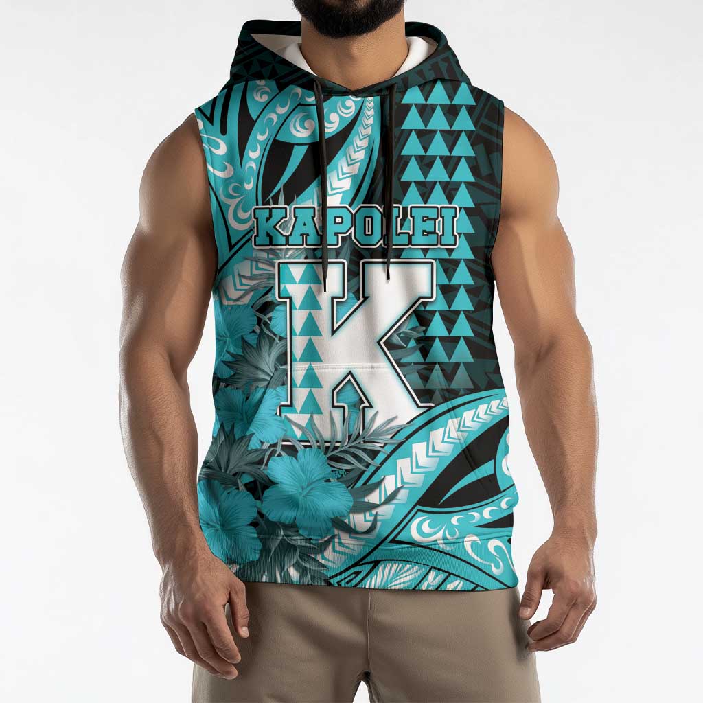 Personalised Hawaii Kapolei High School Sleeveless Hoodie Tribal Tattoo With Hibiscus Flowers LT05 - Polynesian Pride