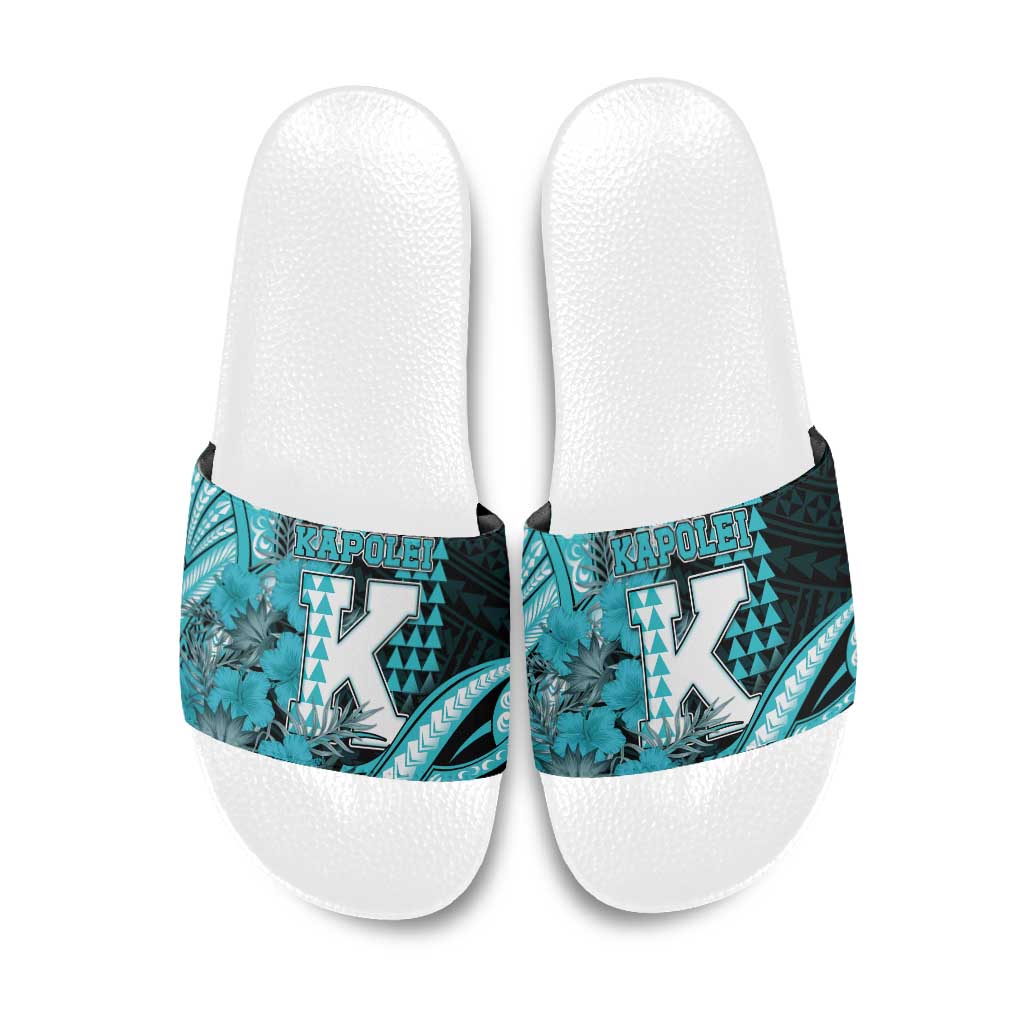 Hawaii Kapolei High School Slide Sandals Tribal Tattoo With Hibiscus Flowers