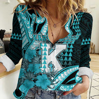 Personalised Hawaii Kapolei High School Women Casual Shirt Tribal Tattoo With Hibiscus Flowers LT05 Female Dark Teal - Polynesian Pride