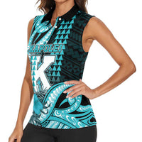 Personalised Hawaii Kapolei High School Women Sleeveless Polo Shirt Tribal Tattoo With Hibiscus Flowers LT05 - Polynesian Pride