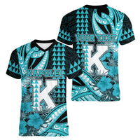 Personalised Hawaii Kapolei High School Women V-Neck T-Shirt Tribal Tattoo With Hibiscus Flowers LT05 - Polynesian Pride