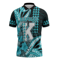 Personalised Hawaii Kapolei High School Zipper Polo Shirt Tribal Tattoo With Hibiscus Flowers LT05 Dark Teal - Polynesian Pride
