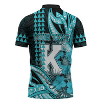 Personalised Hawaii Kapolei High School Zipper Polo Shirt Tribal Tattoo With Hibiscus Flowers LT05 - Polynesian Pride