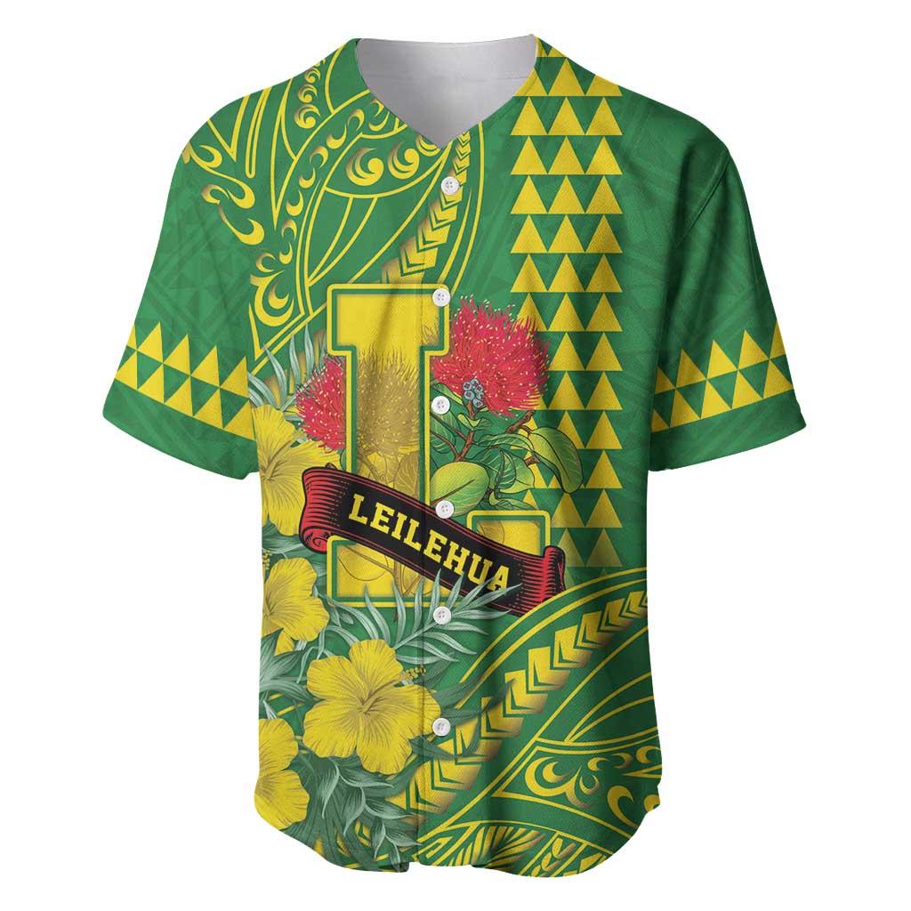Personalised Hawaii Leilehua High School Baseball Jersey Tribal Tattoo With Hibiscus Flowers LT05 Green - Polynesian Pride
