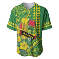 Personalised Hawaii Leilehua High School Baseball Jersey Tribal Tattoo With Hibiscus Flowers LT05 Green - Polynesian Pride