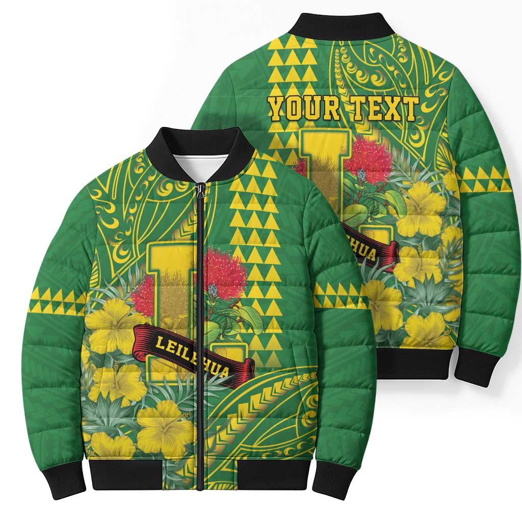 Personalised Hawaii Leilehua High School Bomber Puffer Jacket Tribal Tattoo With Hibiscus Flowers