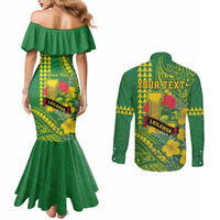 Personalised Hawaii Leilehua High School Couples Matching Mermaid Dress and Long Sleeve Button Shirt Tribal Tattoo With Hibiscus Flowers LT05 - Polynesian Pride