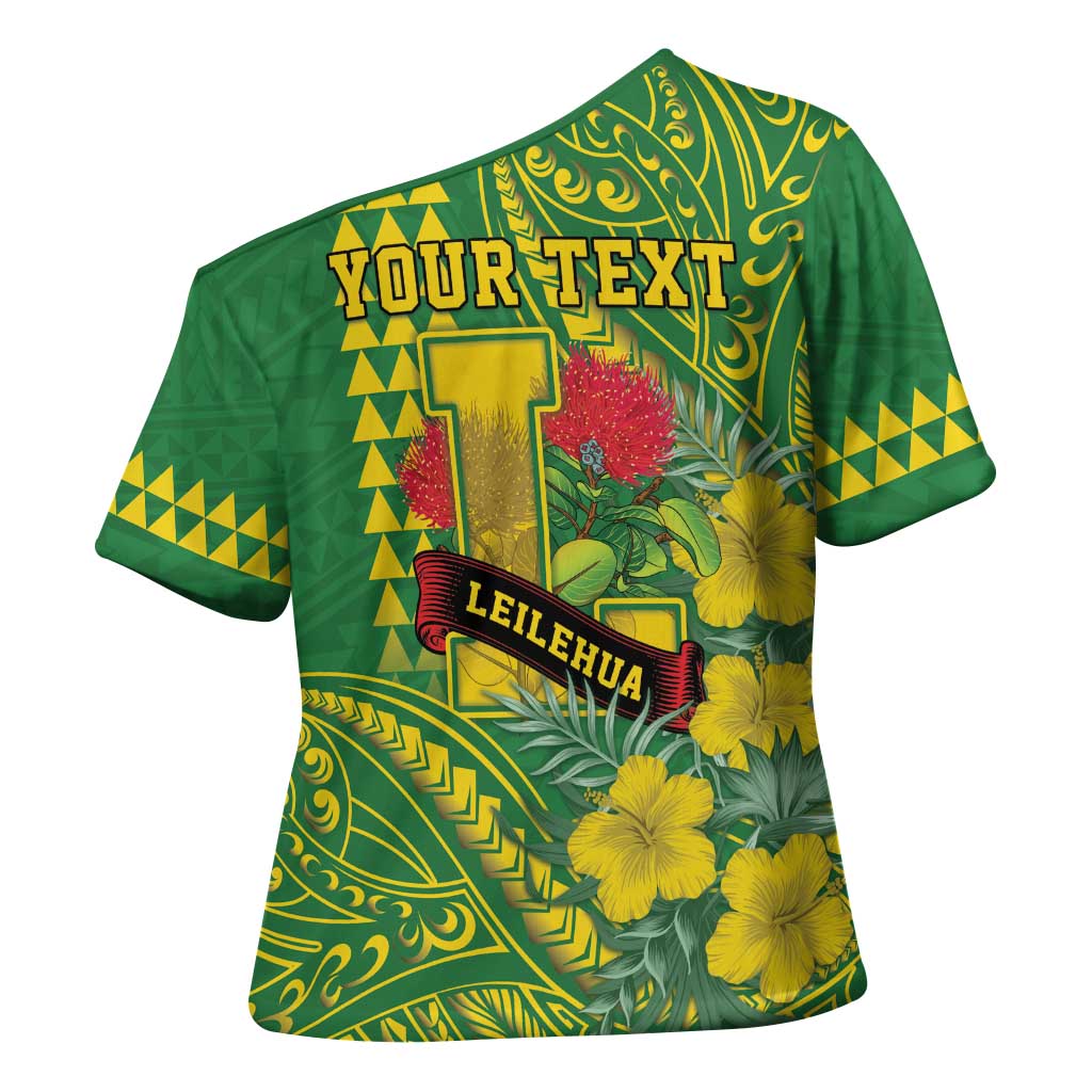 Personalised Hawaii Leilehua High School Cross Shoulder Shirt Tribal Tattoo With Hibiscus Flowers LT05 - Polynesian Pride