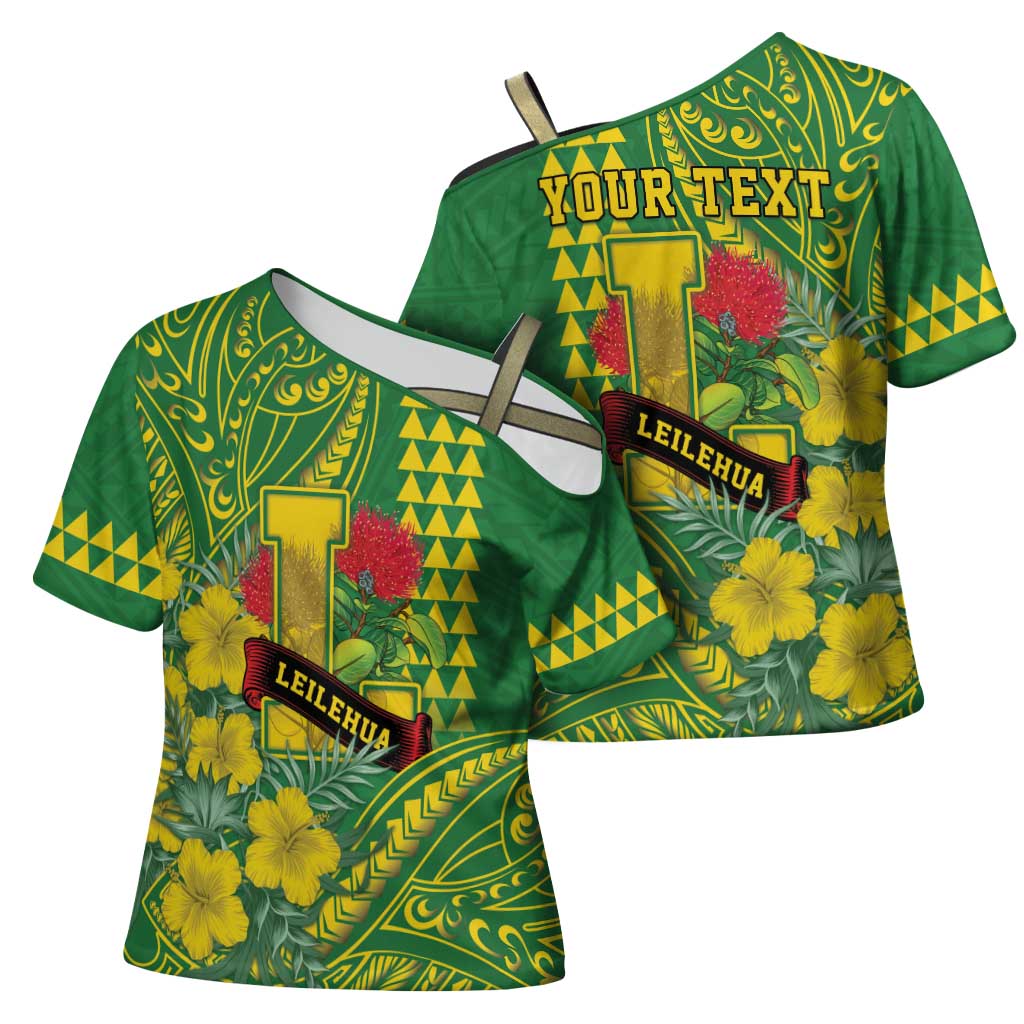 Personalised Hawaii Leilehua High School Cross Shoulder Shirt Tribal Tattoo With Hibiscus Flowers LT05 - Polynesian Pride