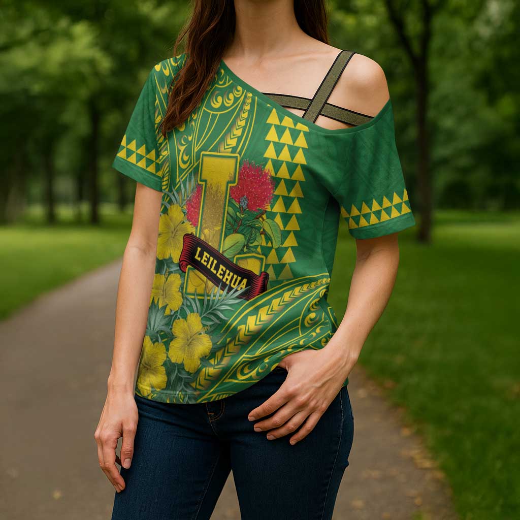 Personalised Hawaii Leilehua High School Cross Shoulder Shirt Tribal Tattoo With Hibiscus Flowers LT05 - Polynesian Pride