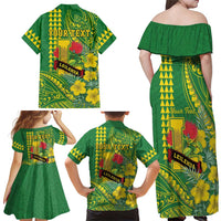 Personalised Hawaii Leilehua High School Family Matching Off Shoulder Maxi Dress and Hawaiian Shirt Tribal Tattoo With Hibiscus Flowers LT05 - Polynesian Pride