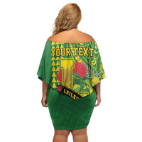 Personalised Hawaii Leilehua High School Family Matching Off Shoulder Short Dress and Hawaiian Shirt Tribal Tattoo With Hibiscus Flowers LT05 - Polynesian Pride
