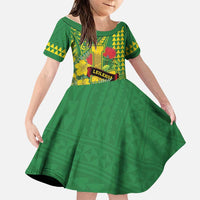 Personalised Hawaii Leilehua High School Family Matching Puletasi and Hawaiian Shirt Tribal Tattoo With Hibiscus Flowers LT05 Daughter's Dress Green - Polynesian Pride