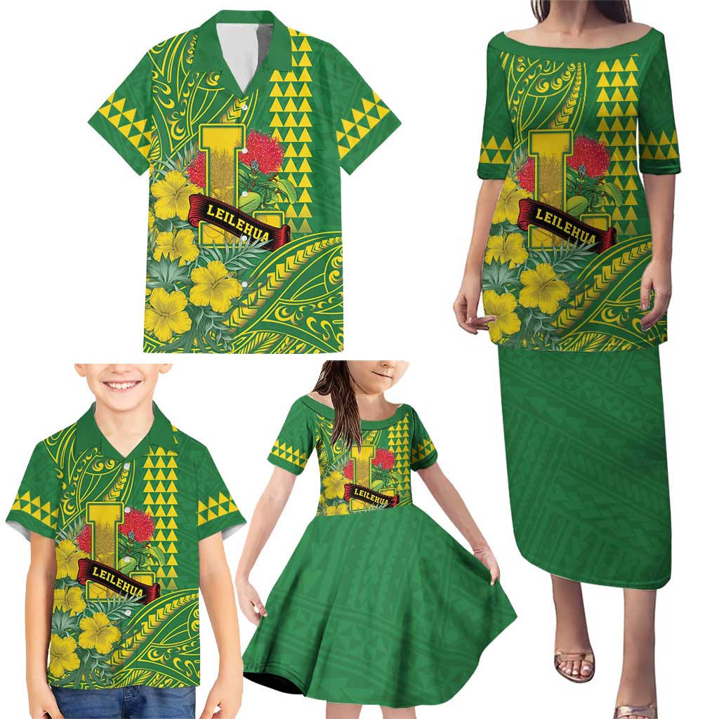 Personalised Hawaii Leilehua High School Family Matching Puletasi and Hawaiian Shirt Tribal Tattoo With Hibiscus Flowers LT05 - Polynesian Pride