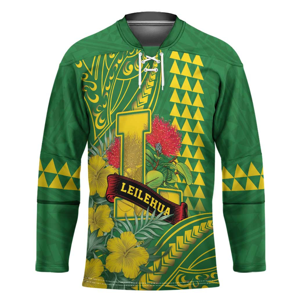 Personalised Hawaii Leilehua High School Hockey Jersey Tribal Tattoo With Hibiscus Flowers LT05 Unisex Green - Polynesian Pride