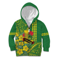 Personalised Hawaii Leilehua High School Kid Hoodie Tribal Tattoo With Hibiscus Flowers LT05 Zip Hoodie Green - Polynesian Pride