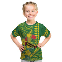 Personalised Hawaii Leilehua High School Kid T Shirt Tribal Tattoo With Hibiscus Flowers LT05 Green - Polynesian Pride