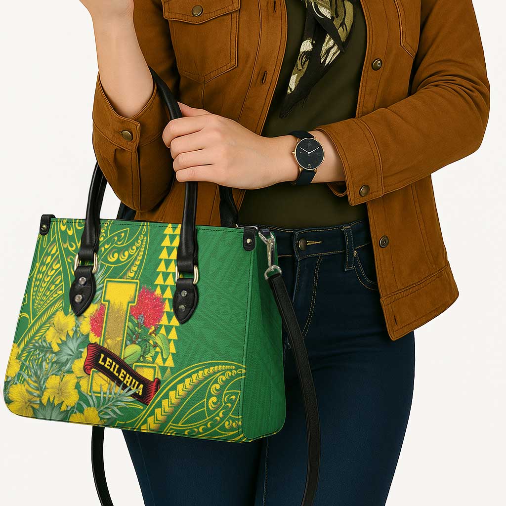 Hawaii Leilehua High School Leather Bag Tribal Tattoo With Hibiscus Flowers