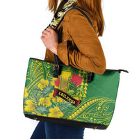 Hawaii Leilehua High School Leather Tote Bag Tribal Tattoo With Hibiscus Flowers LT05 Green - Polynesian Pride