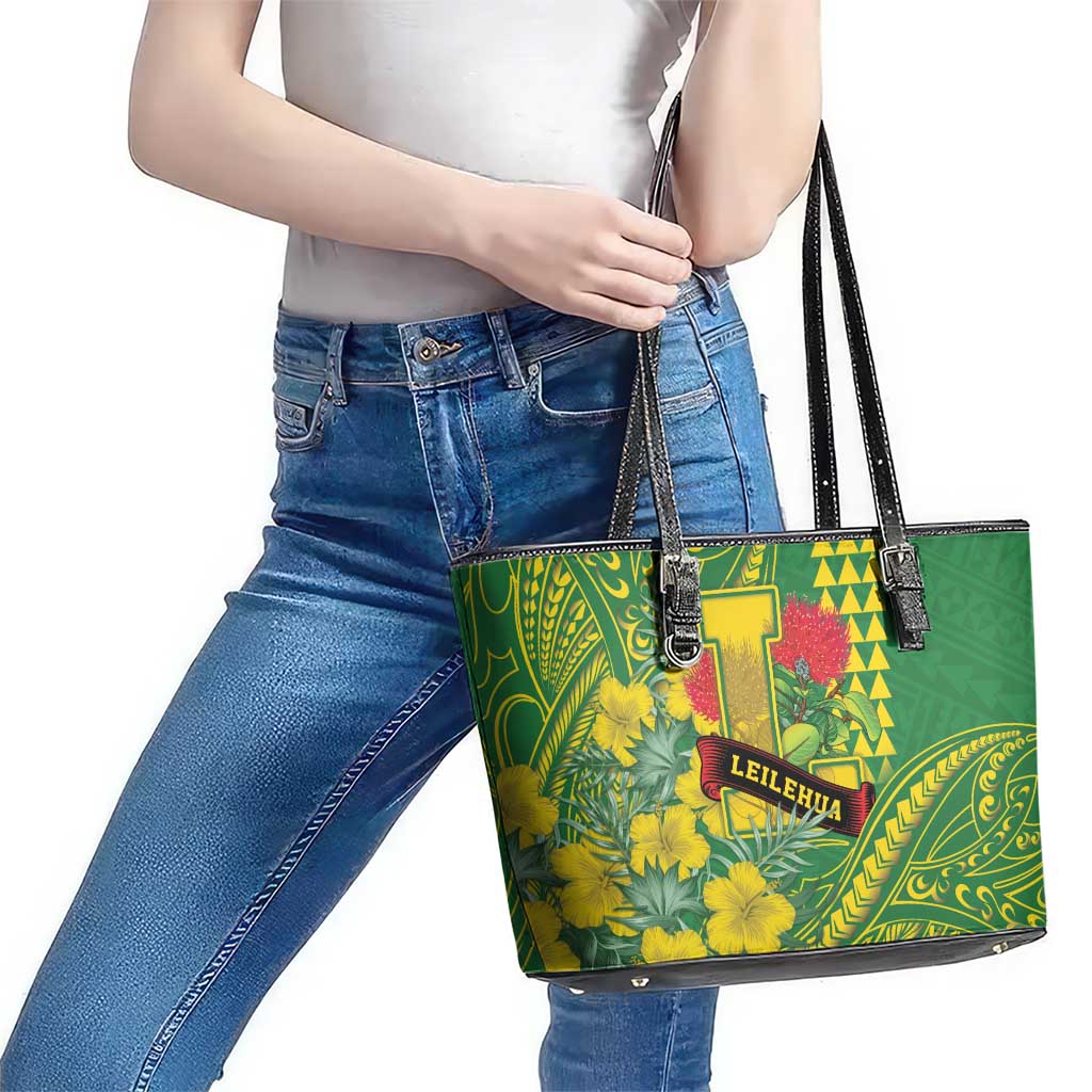 Hawaii Leilehua High School Leather Tote Bag Tribal Tattoo With Hibiscus Flowers LT05 - Polynesian Pride