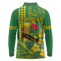 Personalised Hawaii Leilehua High School Long Sleeve Polo Shirt Tribal Tattoo With Hibiscus Flowers LT05 - Polynesian Pride