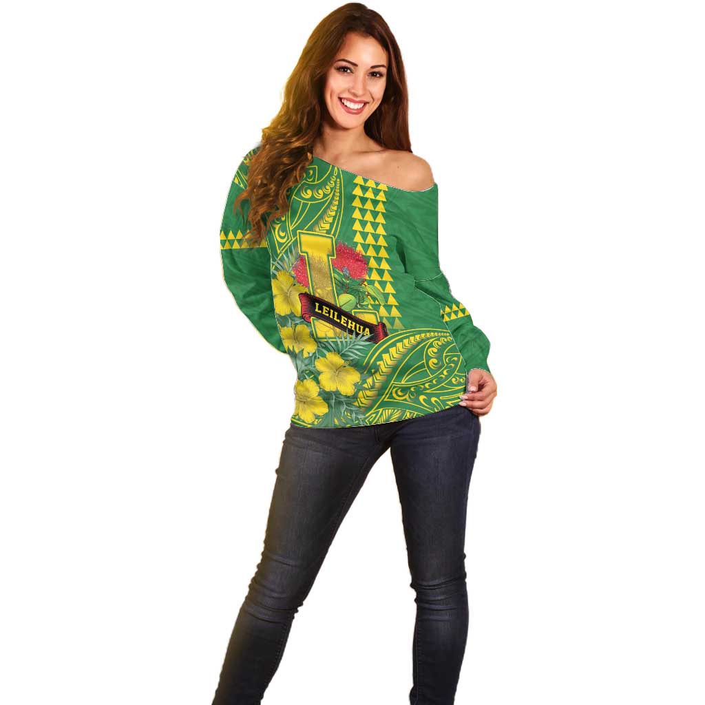 Personalised Hawaii Leilehua High School Off Shoulder Sweater Tribal Tattoo With Hibiscus Flowers LT05 - Polynesian Pride