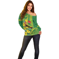 Personalised Hawaii Leilehua High School Off Shoulder Sweater Tribal Tattoo With Hibiscus Flowers LT05 - Polynesian Pride