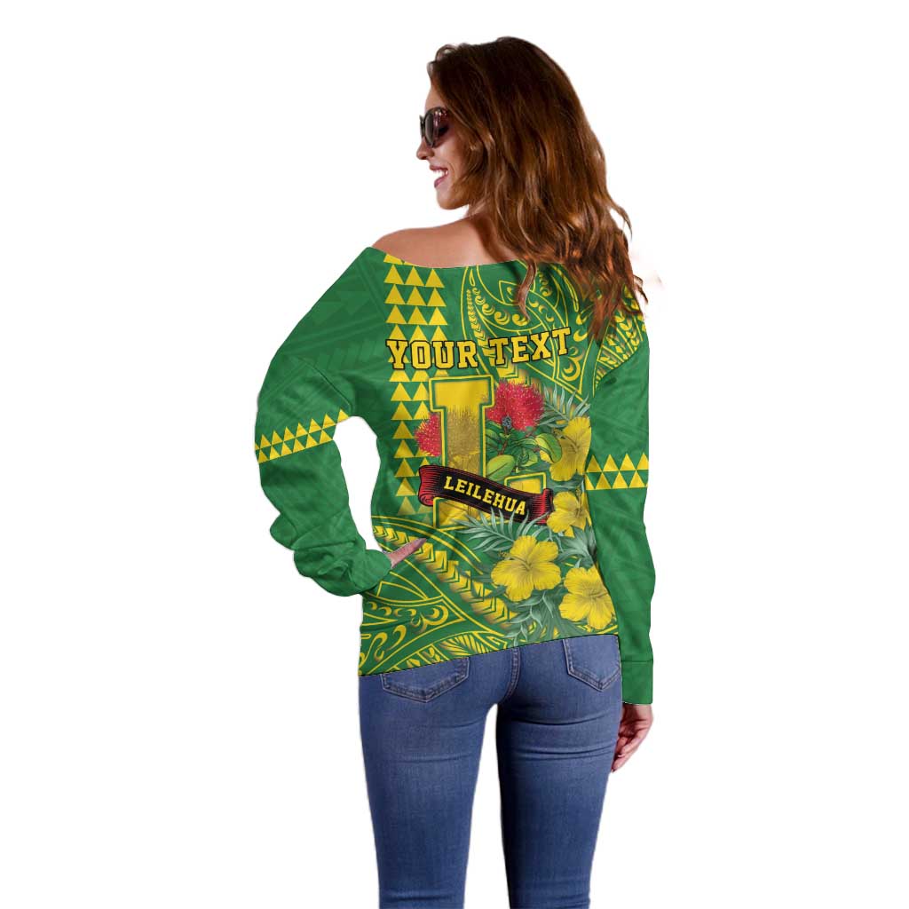 Personalised Hawaii Leilehua High School Off Shoulder Sweater Tribal Tattoo With Hibiscus Flowers LT05 - Polynesian Pride