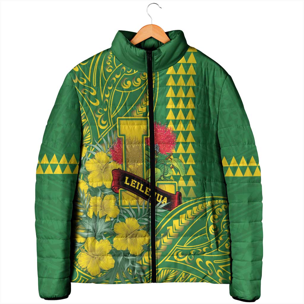 Personalised Hawaii Leilehua High School Padded Jacket Tribal Tattoo With Hibiscus Flowers