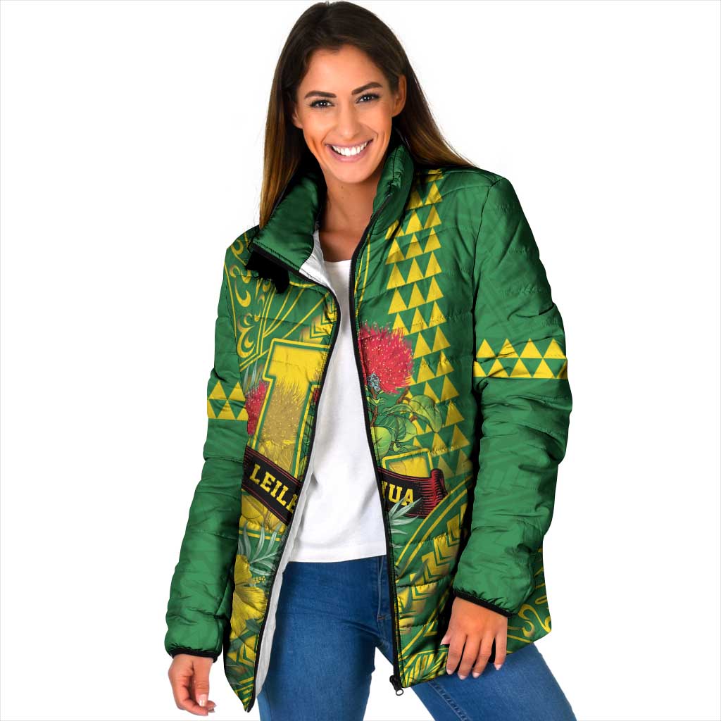 Personalised Hawaii Leilehua High School Padded Jacket Tribal Tattoo With Hibiscus Flowers