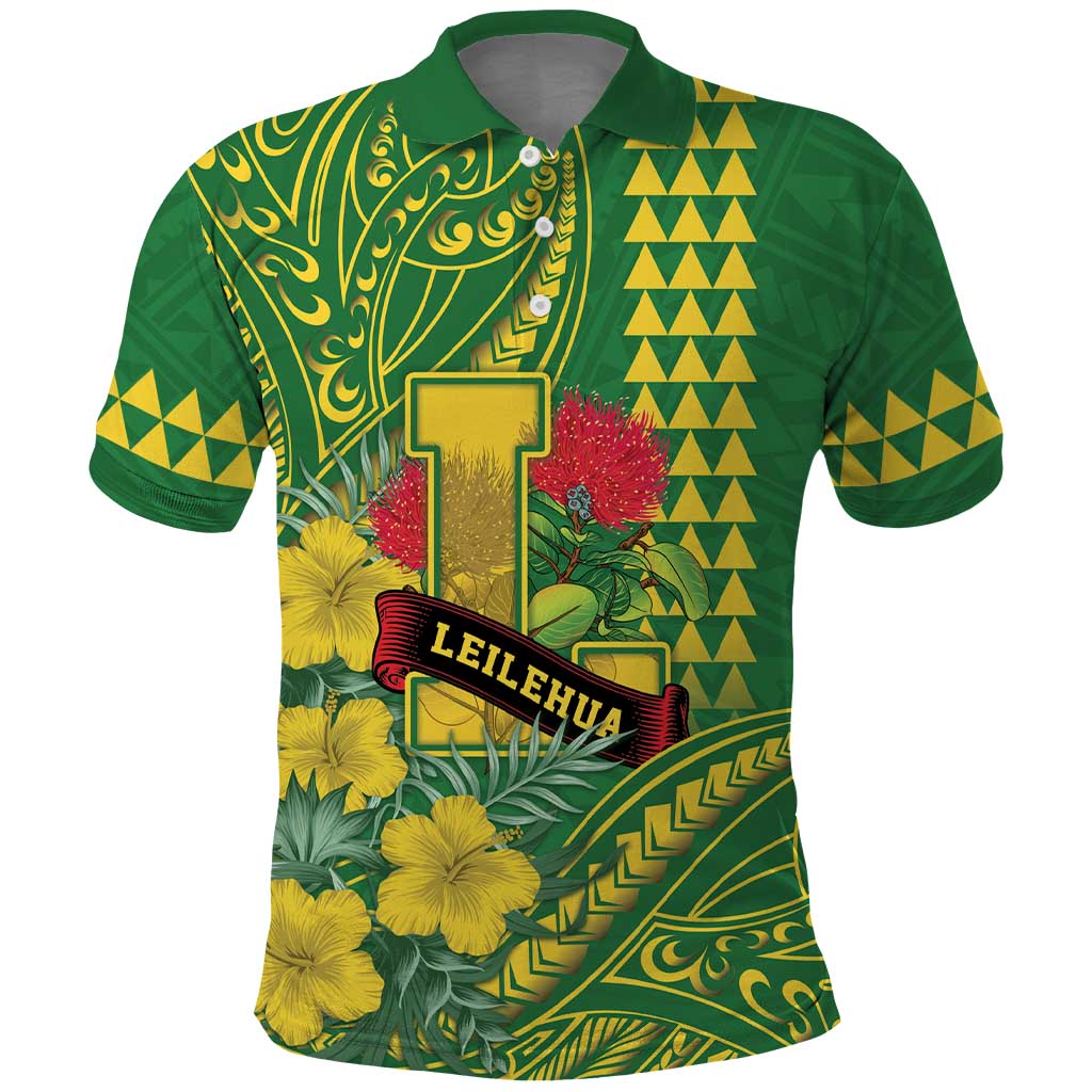 Personalised Hawaii Leilehua High School Polo Shirt Tribal Tattoo With Hibiscus Flowers LT05 Green - Polynesian Pride
