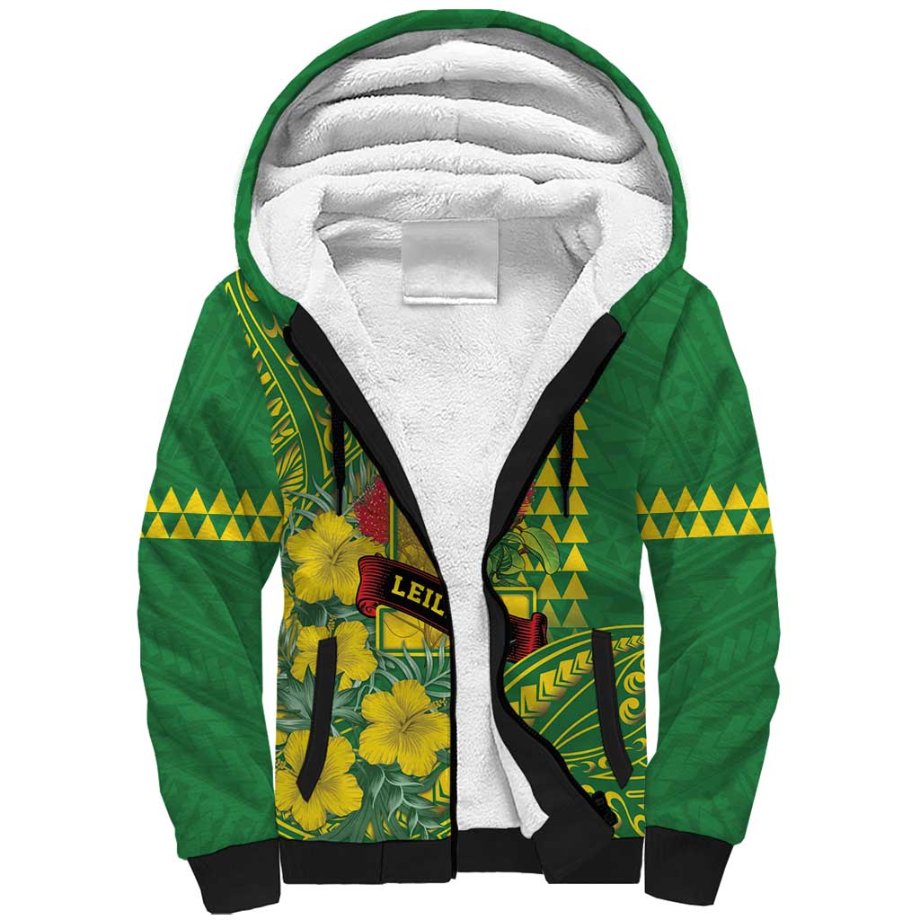 Personalised Hawaii Leilehua High School Sherpa Hoodie Tribal Tattoo With Hibiscus Flowers LT05 Unisex Green - Polynesian Pride