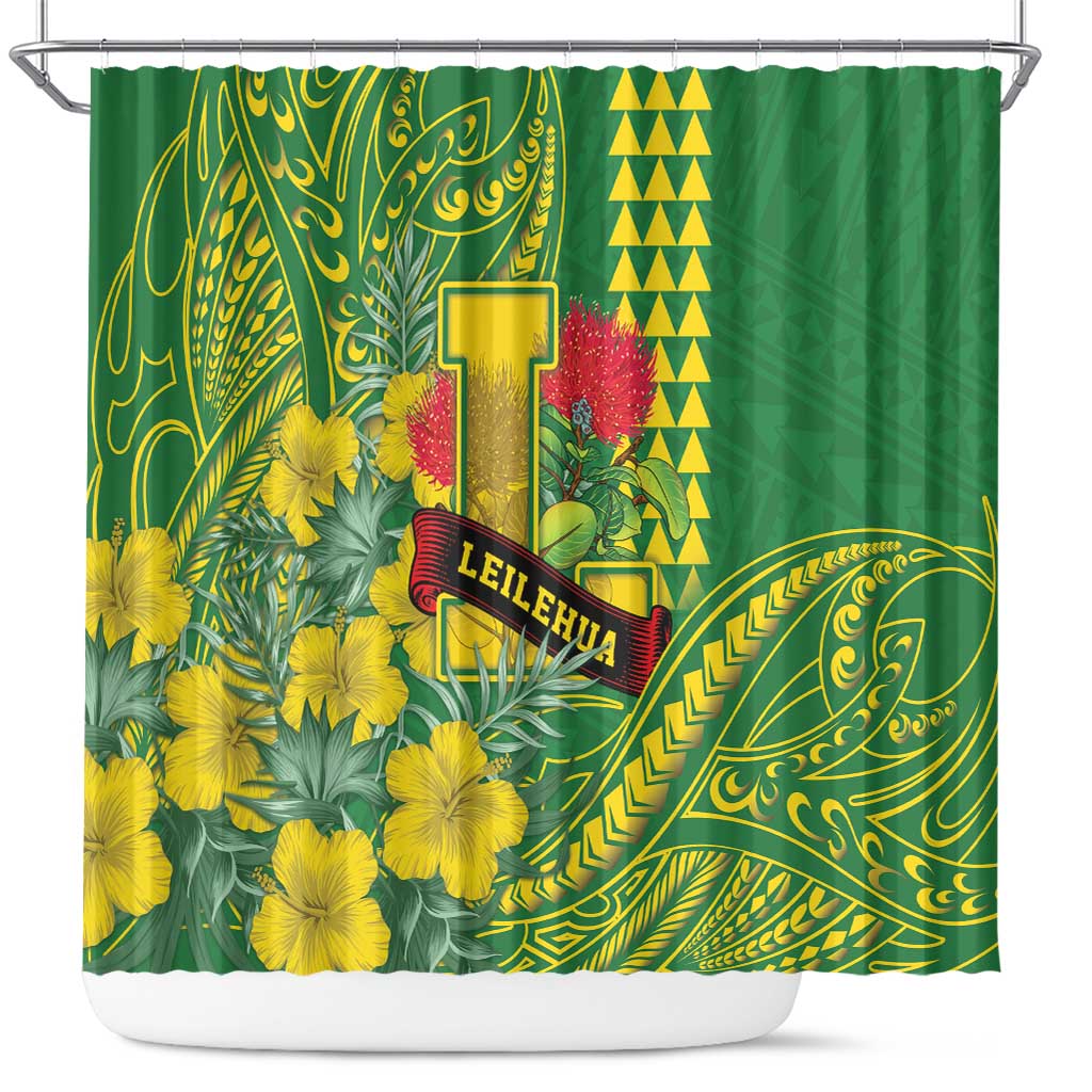 Hawaii Leilehua High School Shower Curtain Tribal Tattoo With Hibiscus Flowers LT05 Green - Polynesian Pride