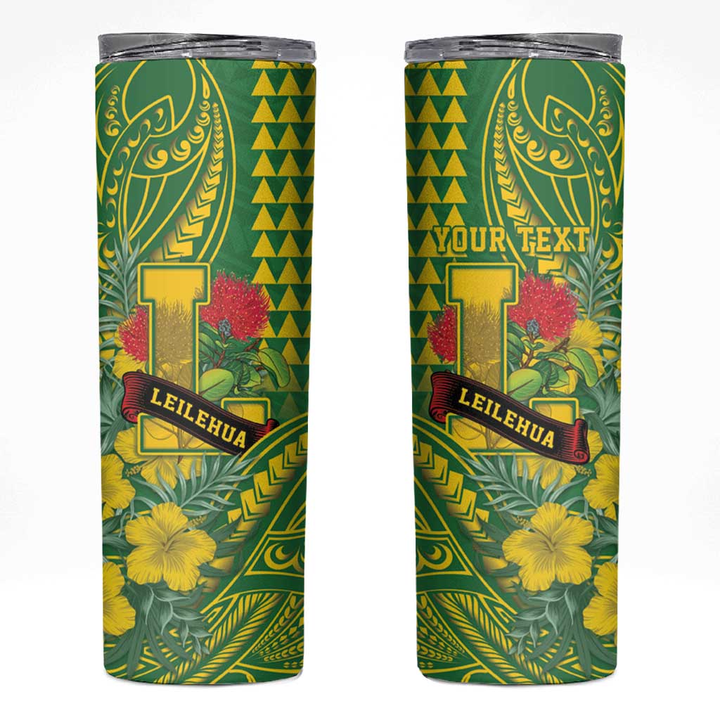 Personalised Hawaii Leilehua High School Skinny Tumbler Tribal Tattoo With Hibiscus Flowers
