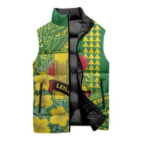 Personalised Hawaii Leilehua High School Sleeveless Puffer Jacket Tribal Tattoo With Hibiscus Flowers LT05 - Polynesian Pride