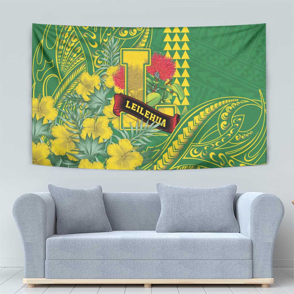 Hawaii Leilehua High School Tapestry Tribal Tattoo With Hibiscus Flowers