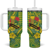 Personalised Hawaii Leilehua High School Tumbler With Handle Tribal Tattoo With Hibiscus Flowers LT05 One Size: 40 oz Green - Polynesian Pride