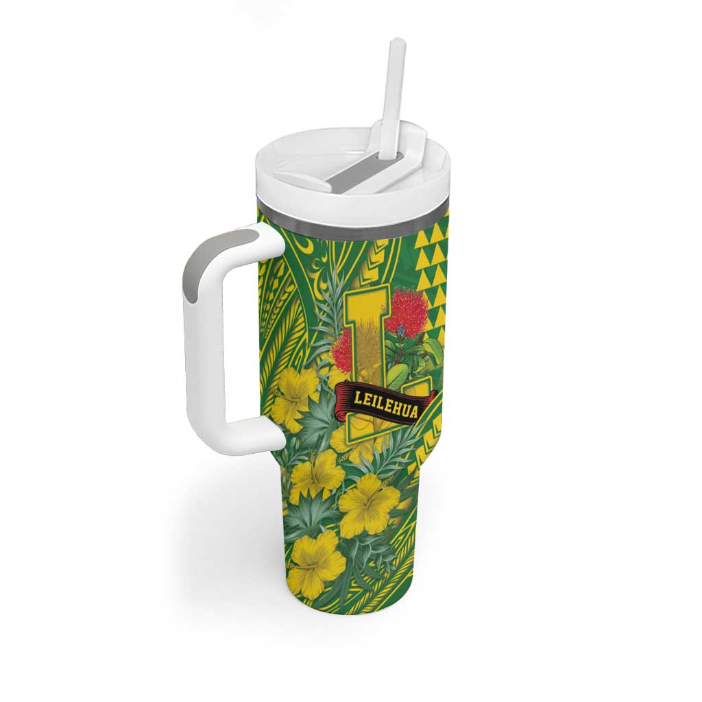 Personalised Hawaii Leilehua High School Tumbler With Handle Tribal Tattoo With Hibiscus Flowers LT05 - Polynesian Pride