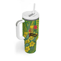 Personalised Hawaii Leilehua High School Tumbler With Handle Tribal Tattoo With Hibiscus Flowers LT05 - Polynesian Pride