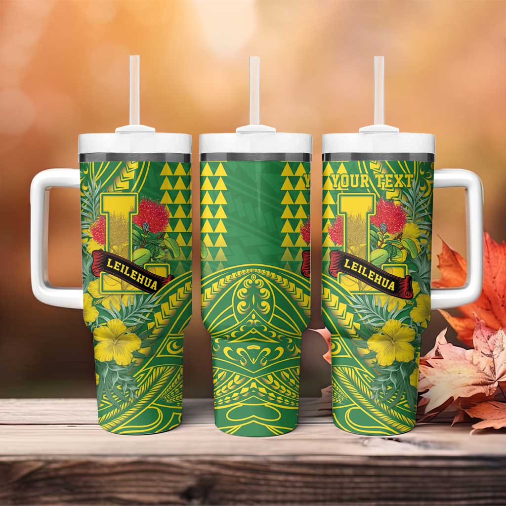 Personalised Hawaii Leilehua High School Tumbler With Handle Tribal Tattoo With Hibiscus Flowers LT05 - Polynesian Pride