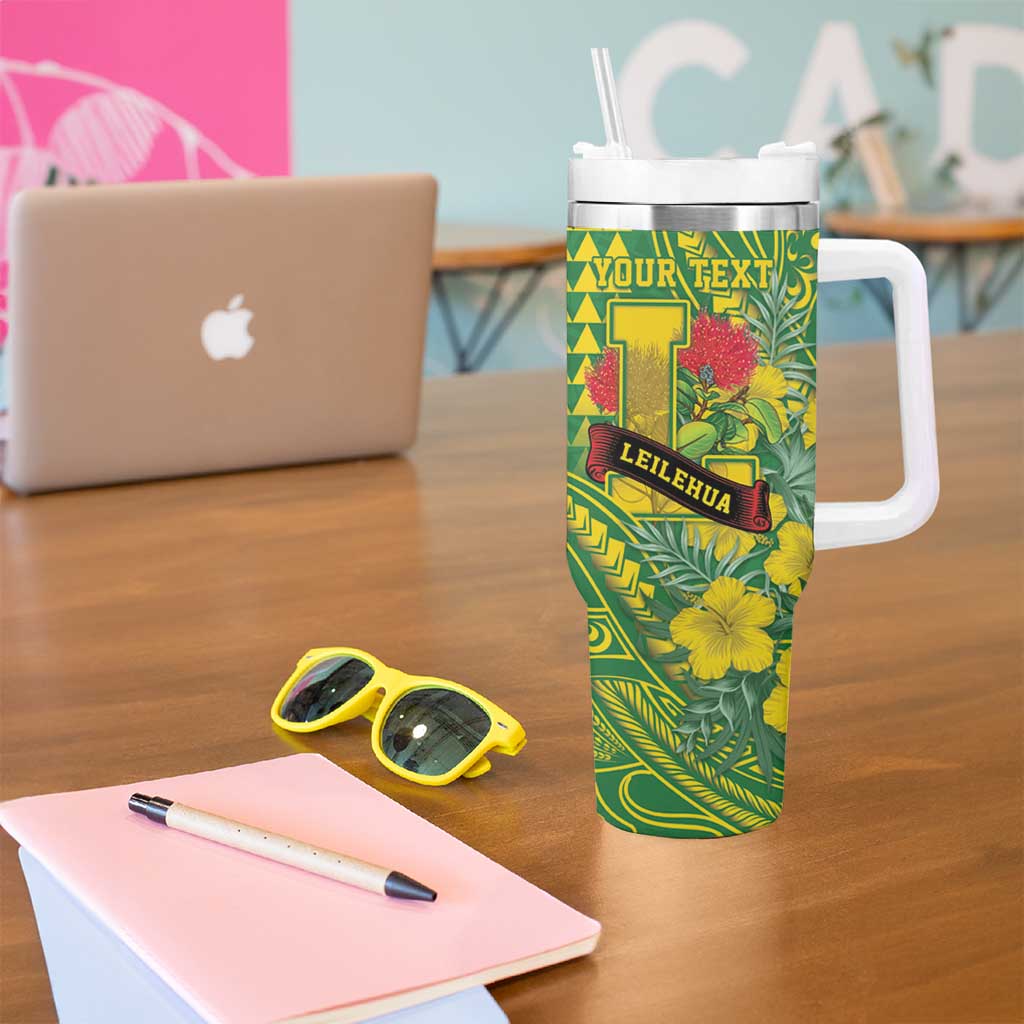 Personalised Hawaii Leilehua High School Tumbler With Handle Tribal Tattoo With Hibiscus Flowers LT05 - Polynesian Pride