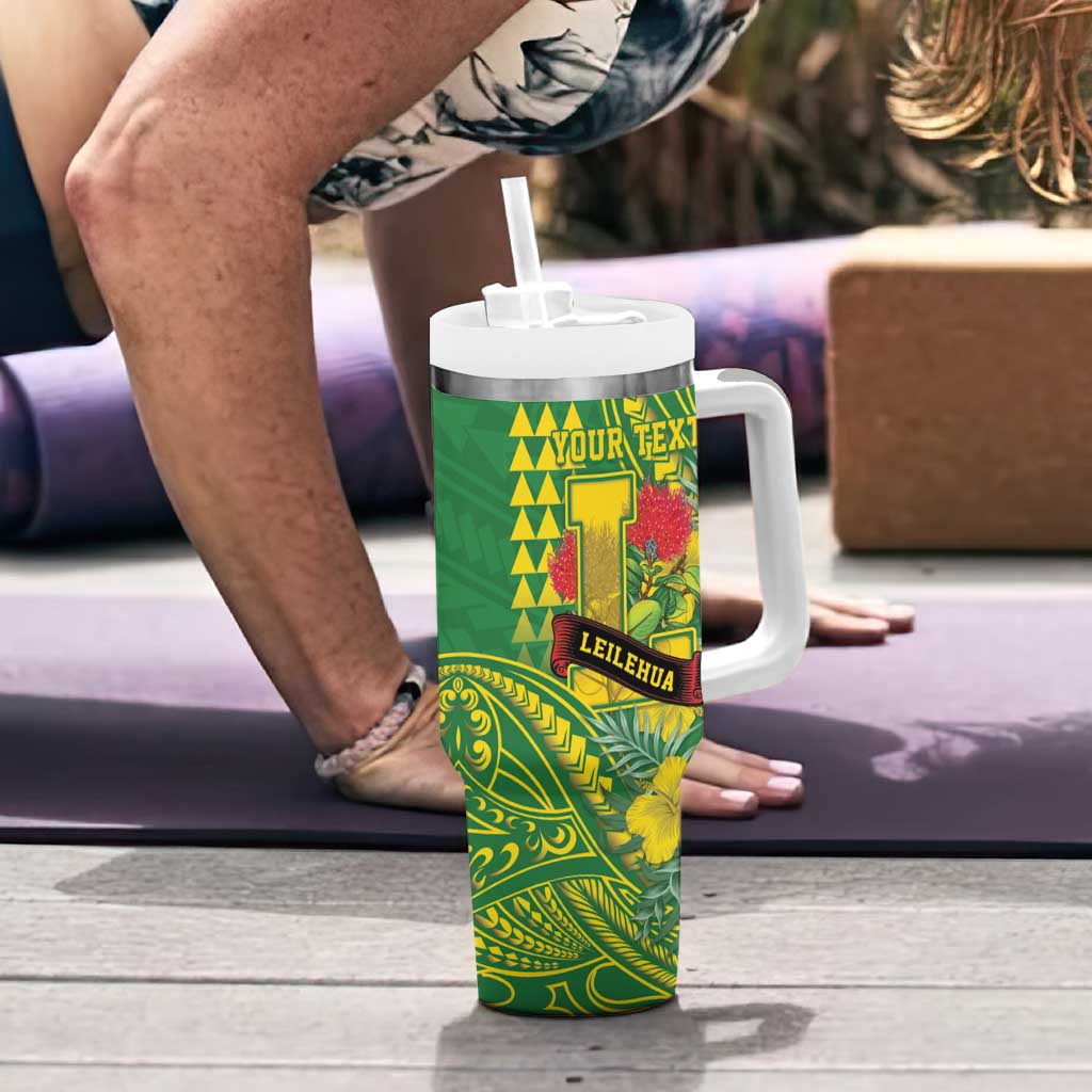 Personalised Hawaii Leilehua High School Tumbler With Handle Tribal Tattoo With Hibiscus Flowers LT05 - Polynesian Pride